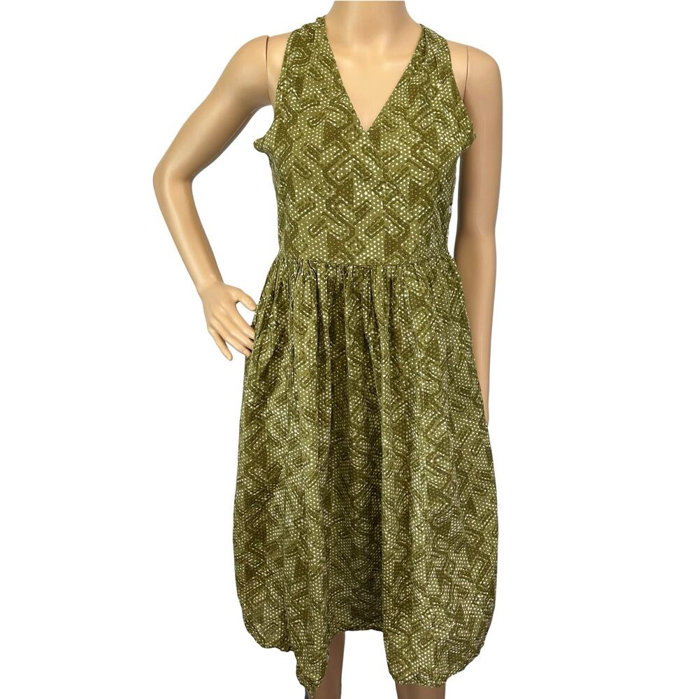 Svrnaa Anthropologie Printed Fit & Flare Dress Olive Green Size S - Picture 5 of 13